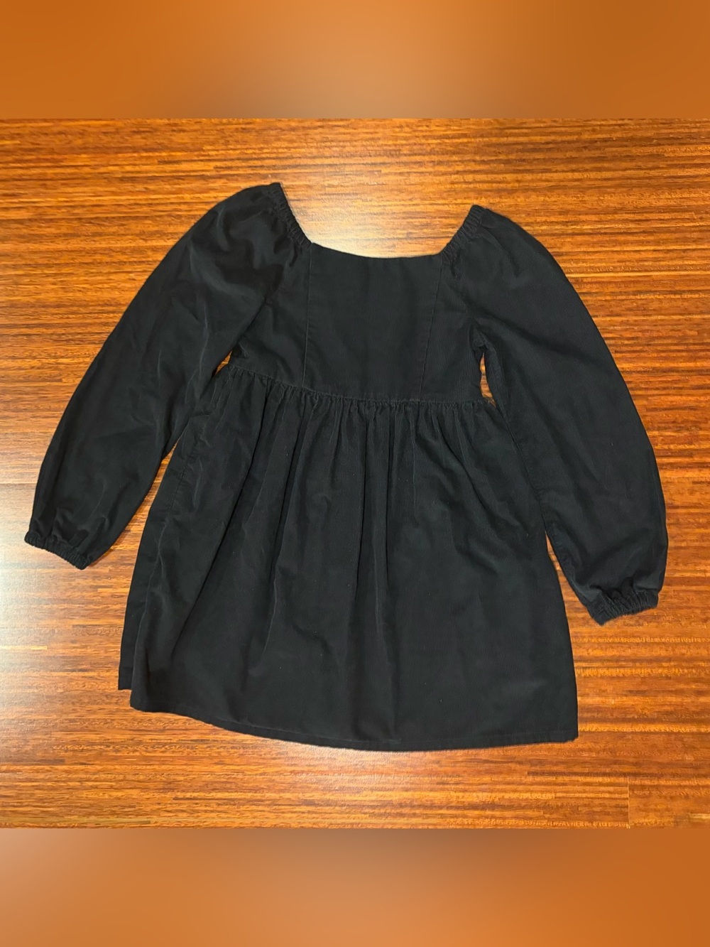 Gap Kids Black Corduroy Puff-Sleeve Babydoll Dress - Medium